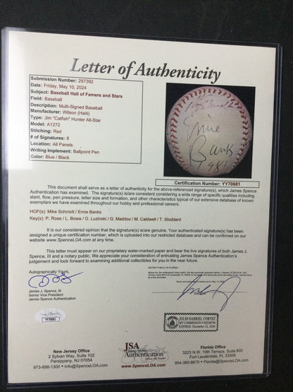1981 Phillies Signed Baseball that includes Ernie Banks + Schmidt, Rose, Bowa, Luzinski JSA LOA