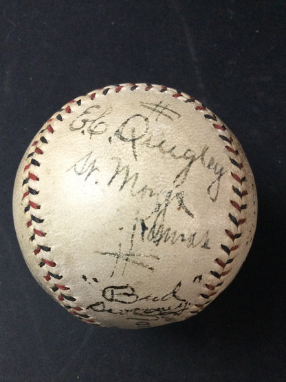 1924 Signed Game Used Umpire Spalding Baseball Ernie Quigley HOF, Bob Hart (d.1937) Bud Sweeney Debut