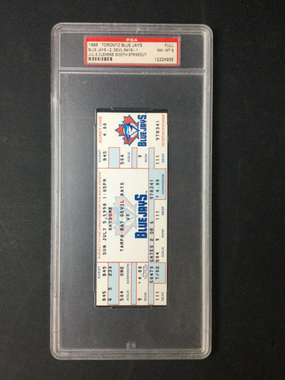 Roger Clemens 3,000 Strikeout Ticket 1998 Blue Jays Game PSA 8