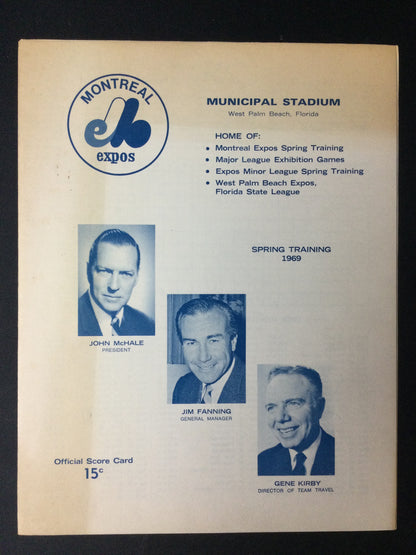Montreal Expos Spring Training 1969 Score Card, 1st ever inaugural season