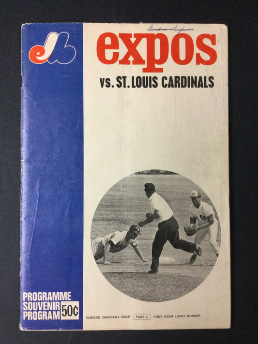 Montreal Expos vs. St. Louis Cardinals 1969 Program, 1st ever inaugural season