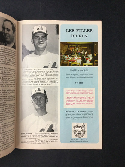 Montreal Expos vs. St. Louis Cardinals 1969 Program, 1st ever inaugural season