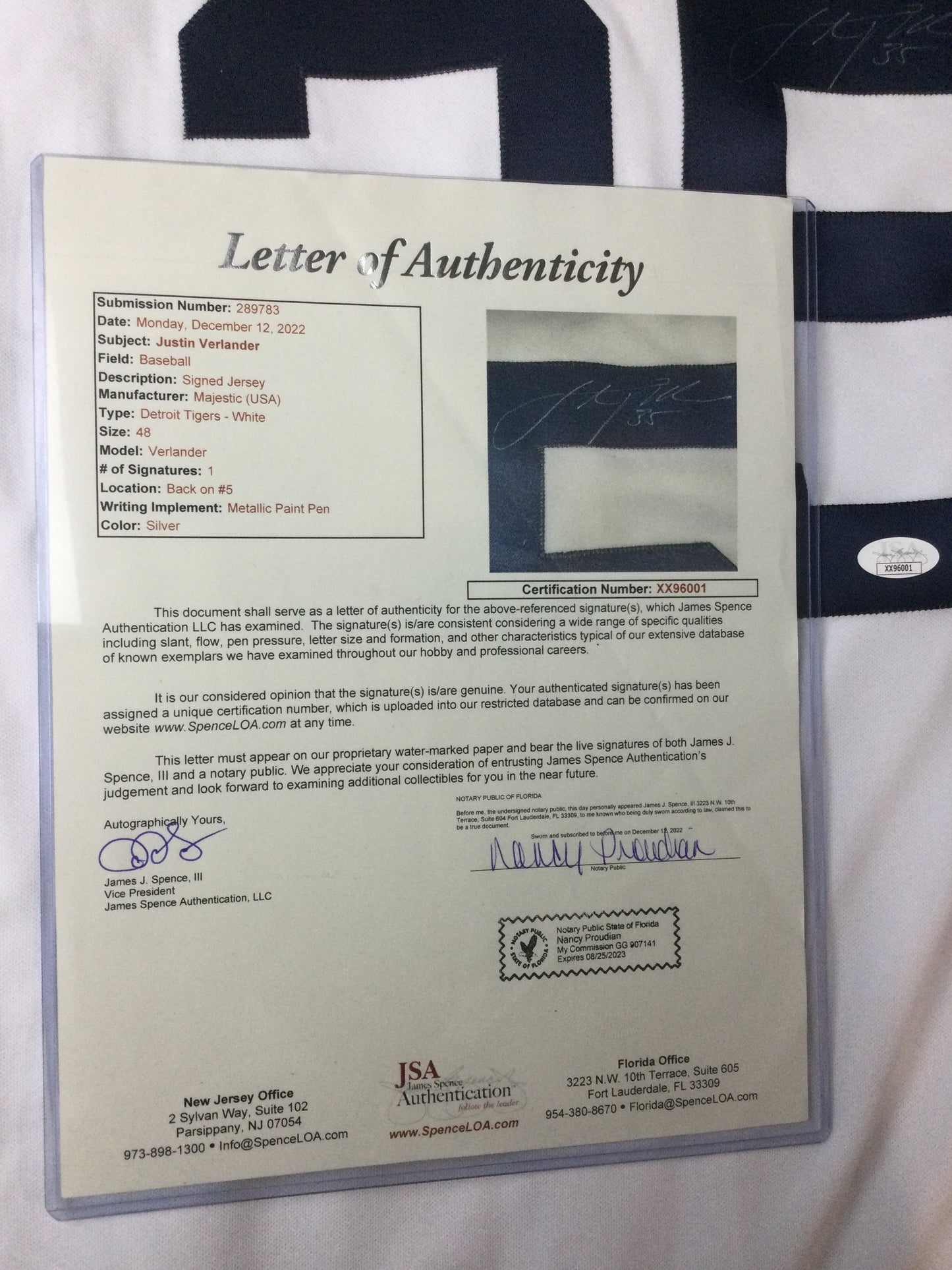 Justin Verlander SIGNED Detroit Tigers Majestic Jersey JSA LOA Tough!