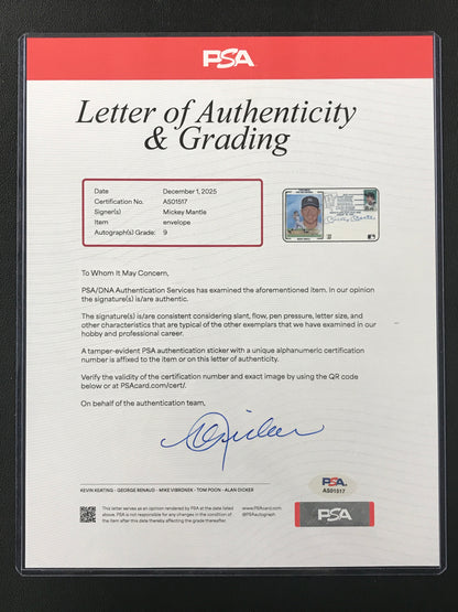 Mickey Mantle SIGNED First Day Cover East Coast Card Show PSA/DNA 9 Graded Auto Yankees