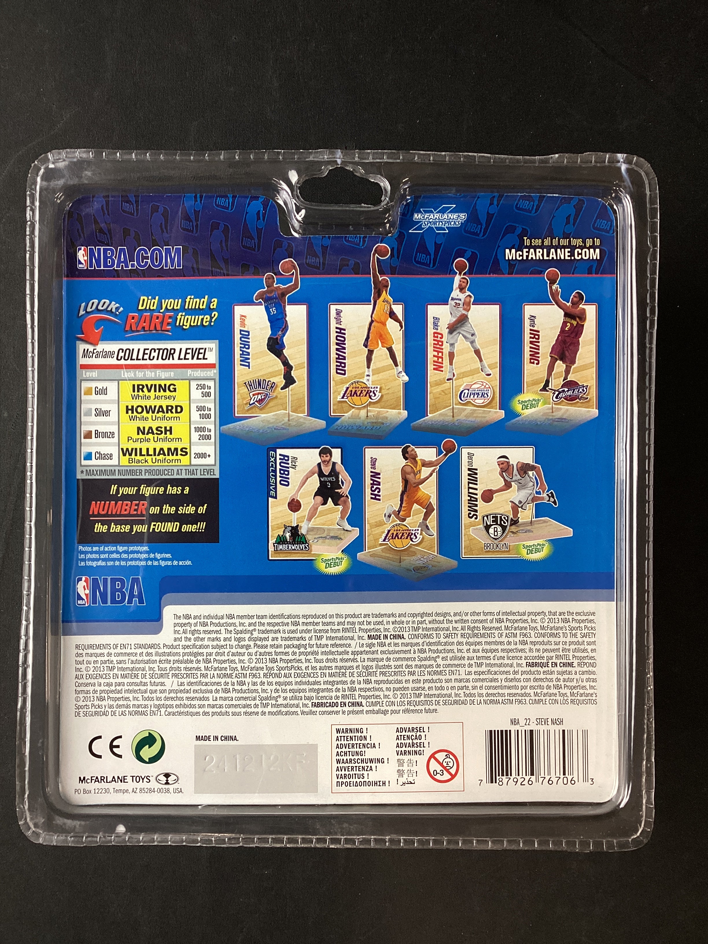 Steve Nash McFarlane NBA L.A. Lakers Action Figure Rare Error, in