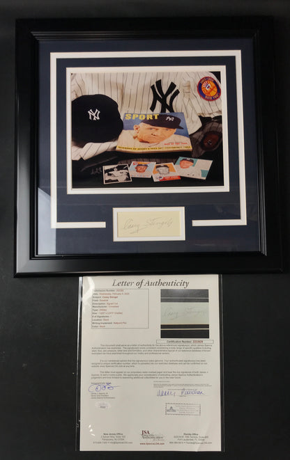 Casey Stengel signed cut with Photo, Professionally Framed JSA LOA New York Yankees HOF