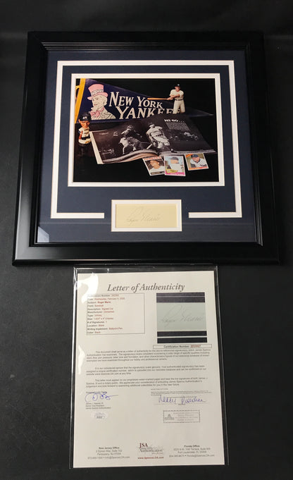 Roger Maris Signed cut with Photo, Professionally Framed with JSA LOA RARE