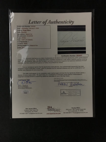 Roger Maris Signed cut with Photo, Professionally Framed with JSA LOA RARE