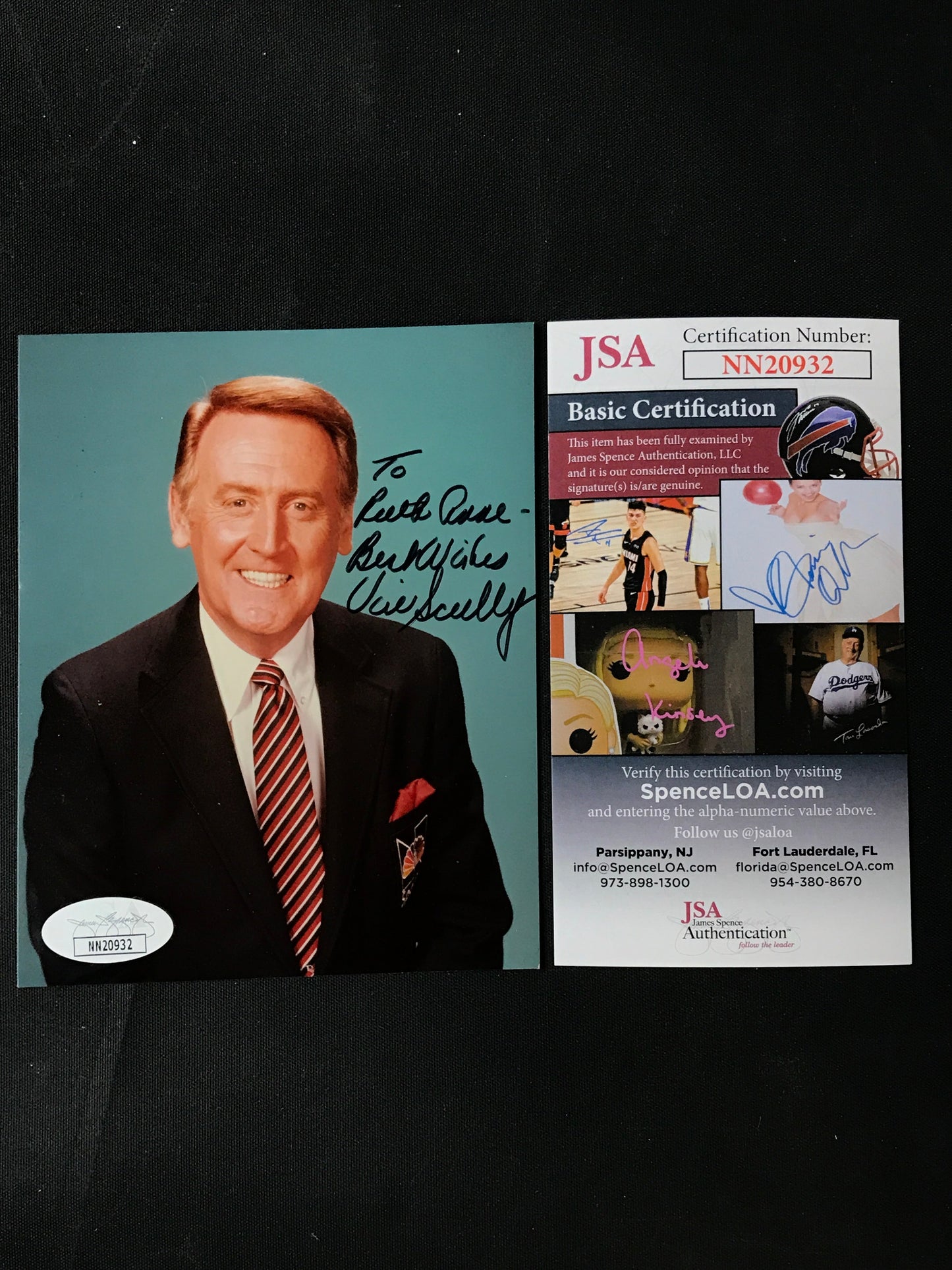 Vin Scully Voice of the Los Angeles Dodgers HOF Legend Rare, JSA Cert