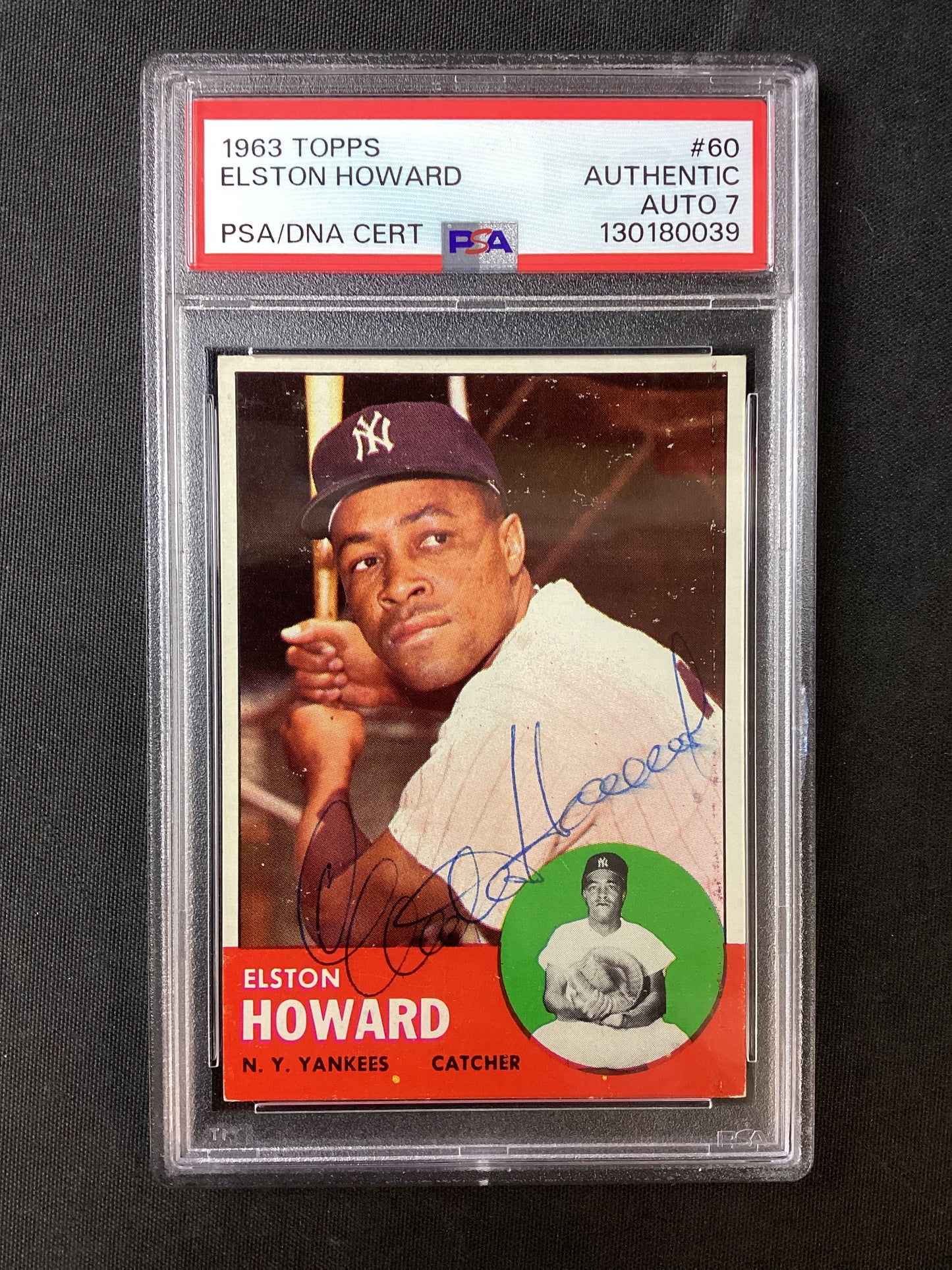 Elston Howard 1963 Topps #60 SIGNED AUTO PSA/DNA graded 7 Auto, High Grade!
