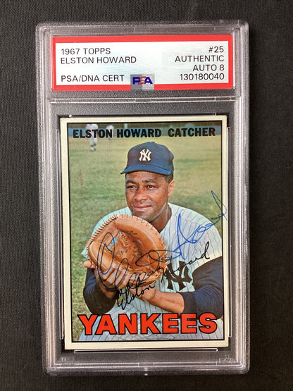 Elston Howard 1967 Topps #25 SIGNED AUTO PSA/DNA graded 8 Auto, High Grade!