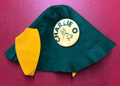 Charlie-O the Mule Mascot Hat with Button from early 1970's Catfish Hunter estate