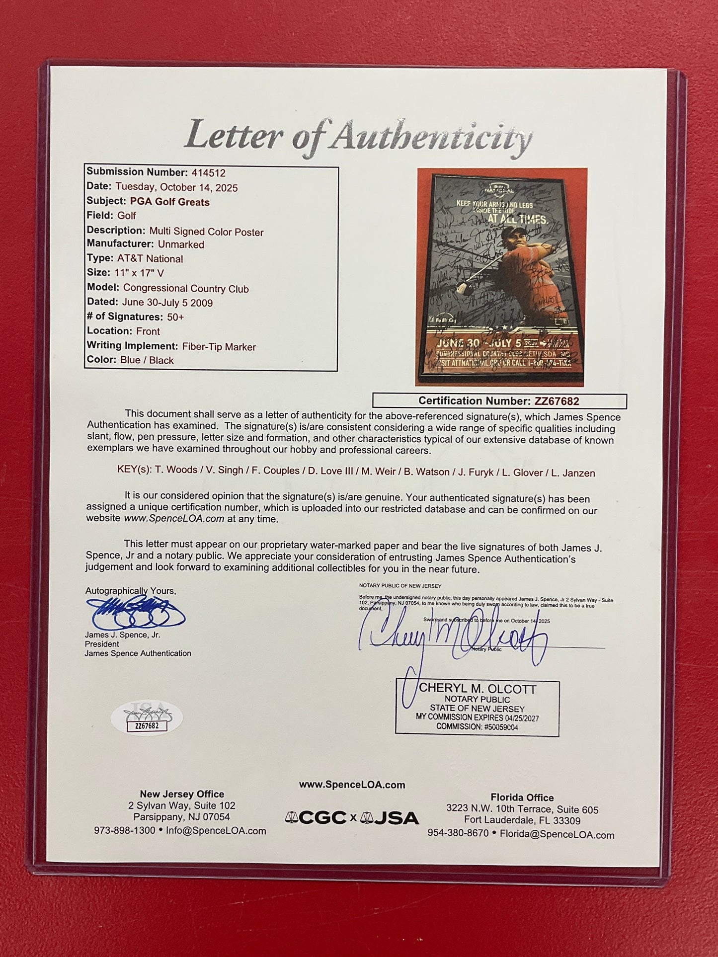 Tiger Woods and 50+ Golf Autographs AT&T National at Congressional 11x17 SIGNED Poster & Framed with JSA LOA