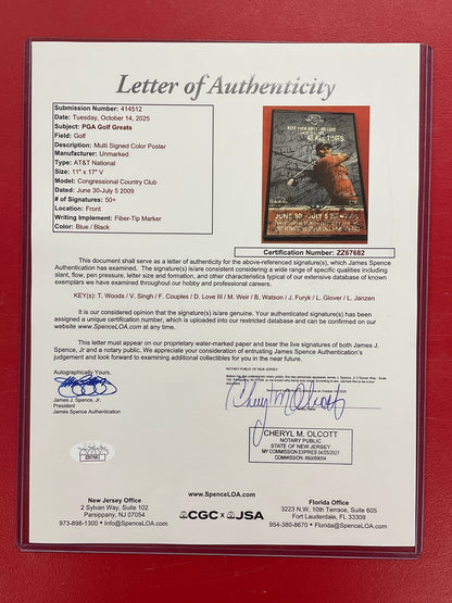 Tiger Woods and 50+ Golf Autographs AT&T National at Congressional 11x17 SIGNED Poster & Framed with JSA LOA