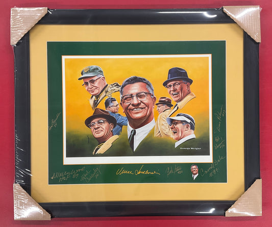 Green Bay Packers 16x20 featuring Vince Lombardi Portrait SIGNED by 7 SB I, II Packers!