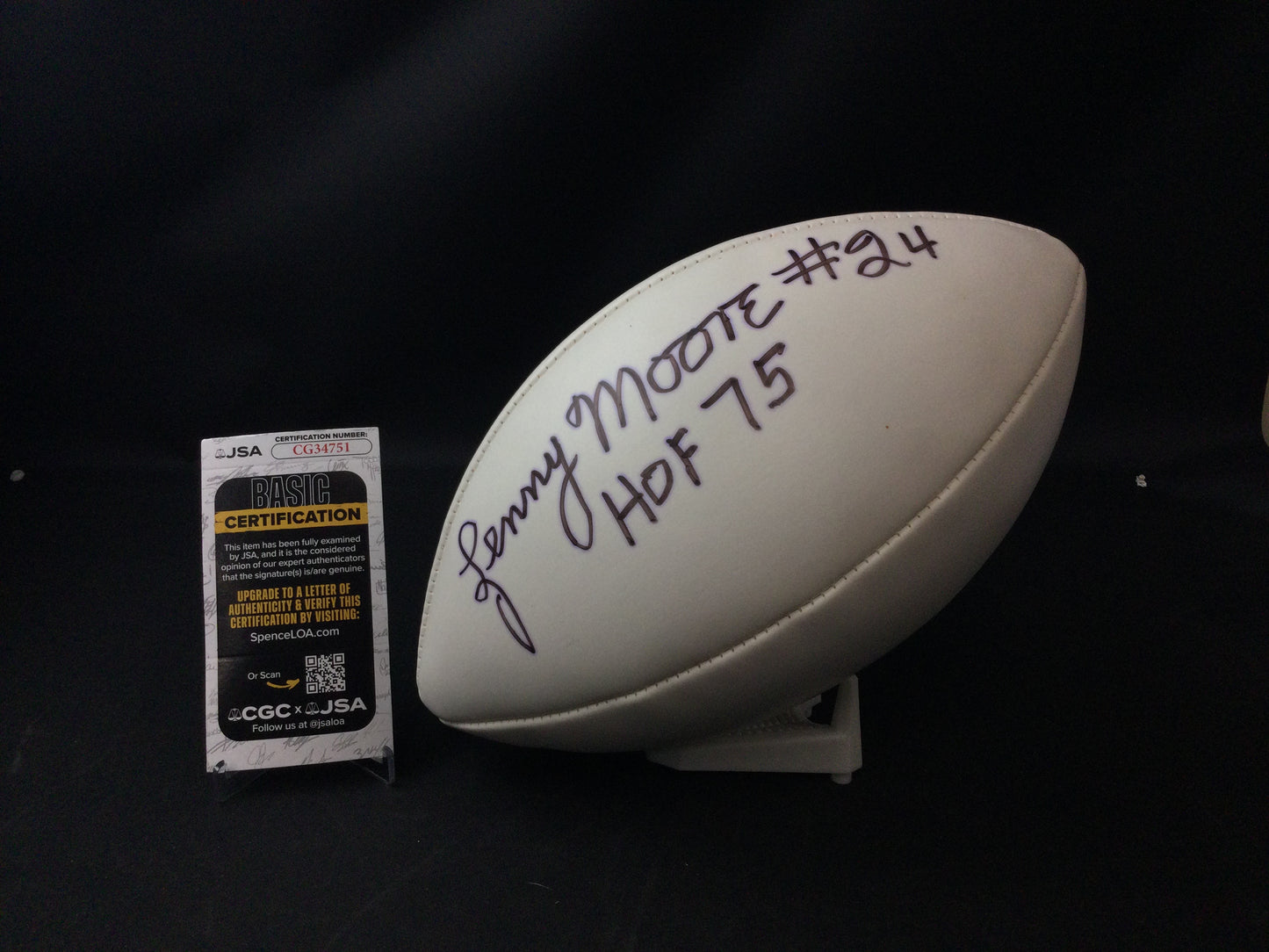 Lenny Moore Signed Football "HOF 75" Baltimore Colts, Bold Autograph JSA certified
