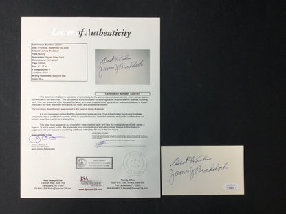 James Braddock SIGNED index "Best Wishes" Autograph JSA LOA Boxing HOF Cinderella Man