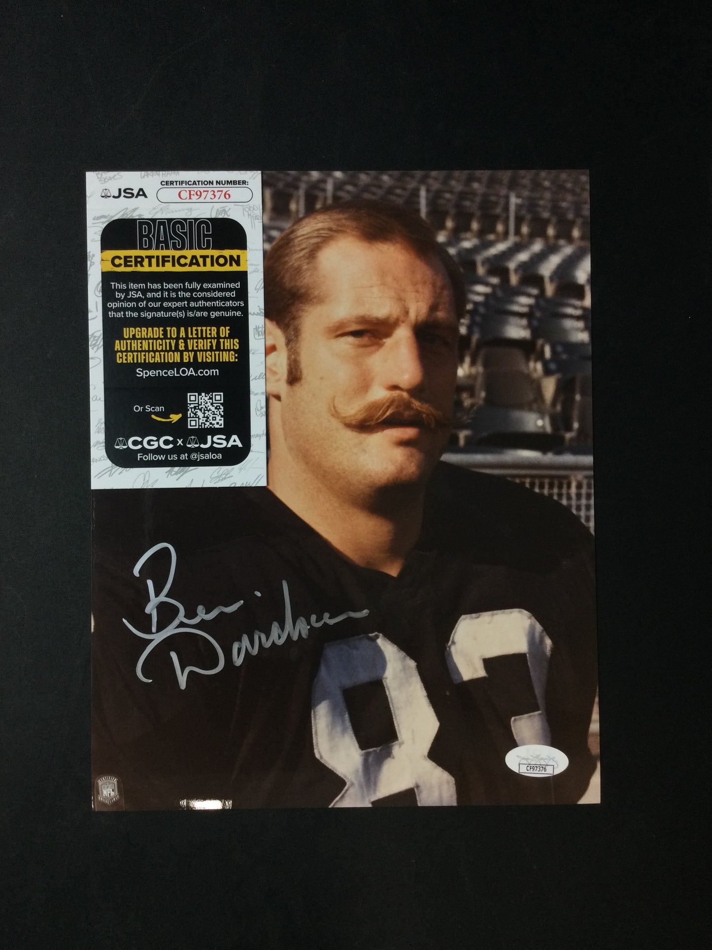 Ben Davidson 8x10 Signed of Oakland Raiders JSA Cert, handlebar moustache