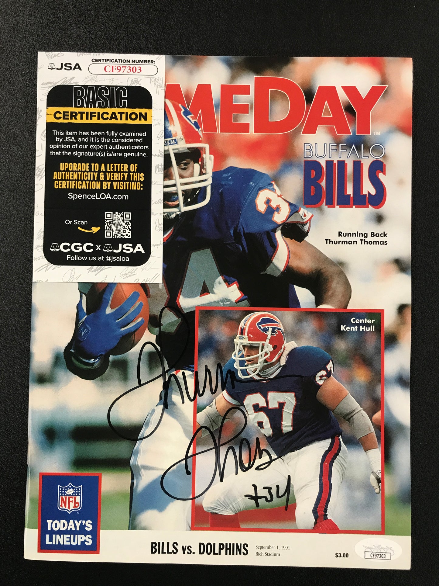 Thurman Thomas Gameday Program Autograph Buffalo Bills HOF JSA