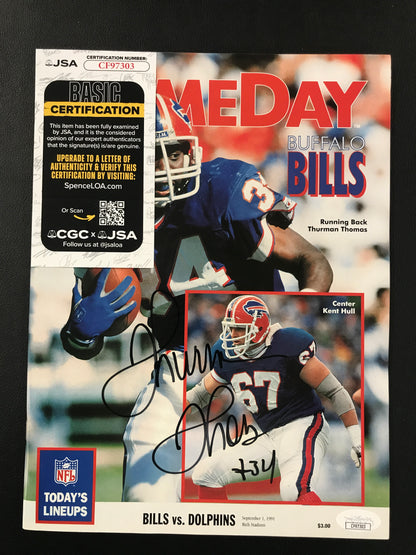 Thurman Thomas Gameday Program Autograph Buffalo Bills HOF JSA
