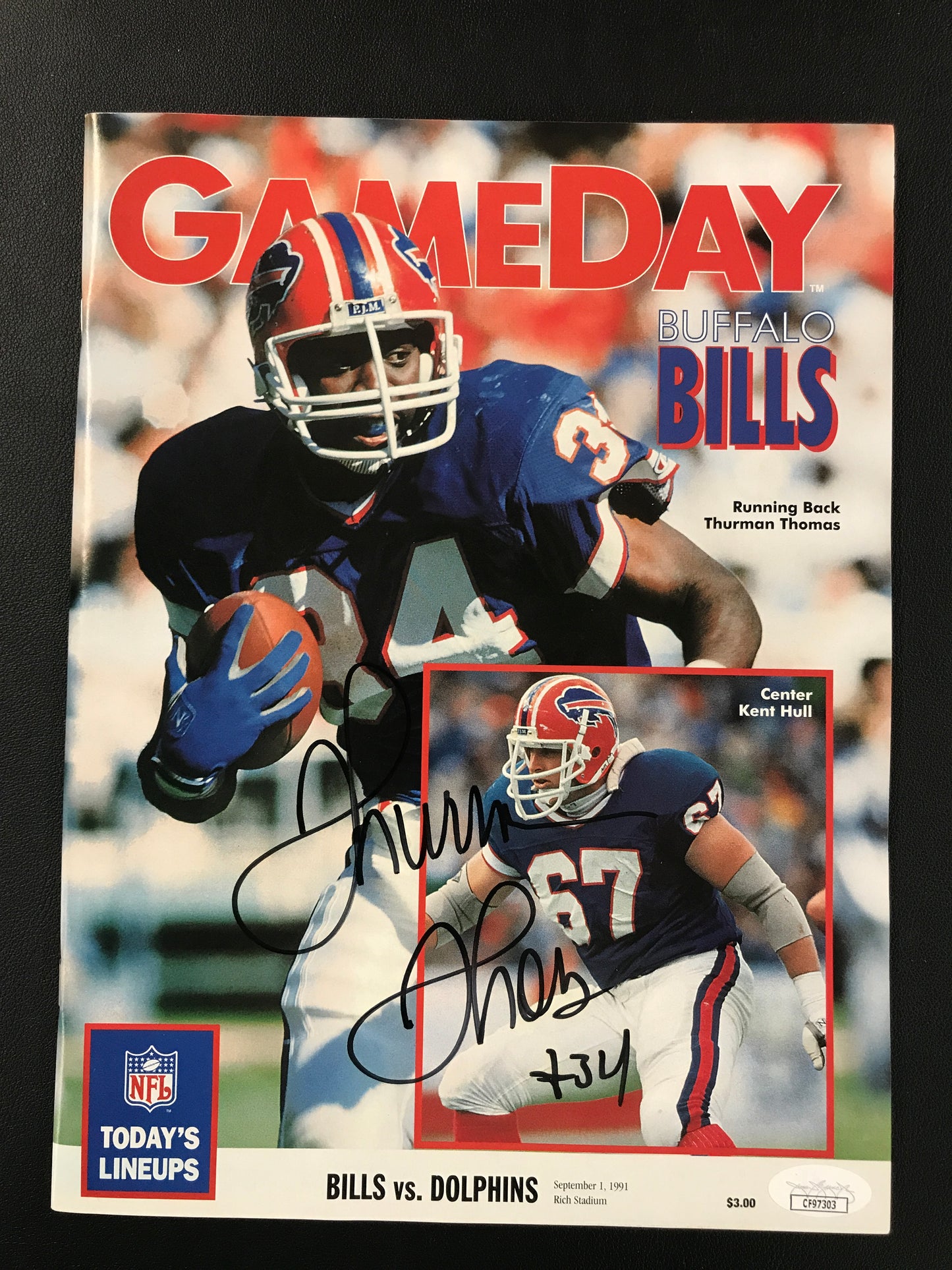 Thurman Thomas Gameday Program Autograph Buffalo Bills HOF JSA