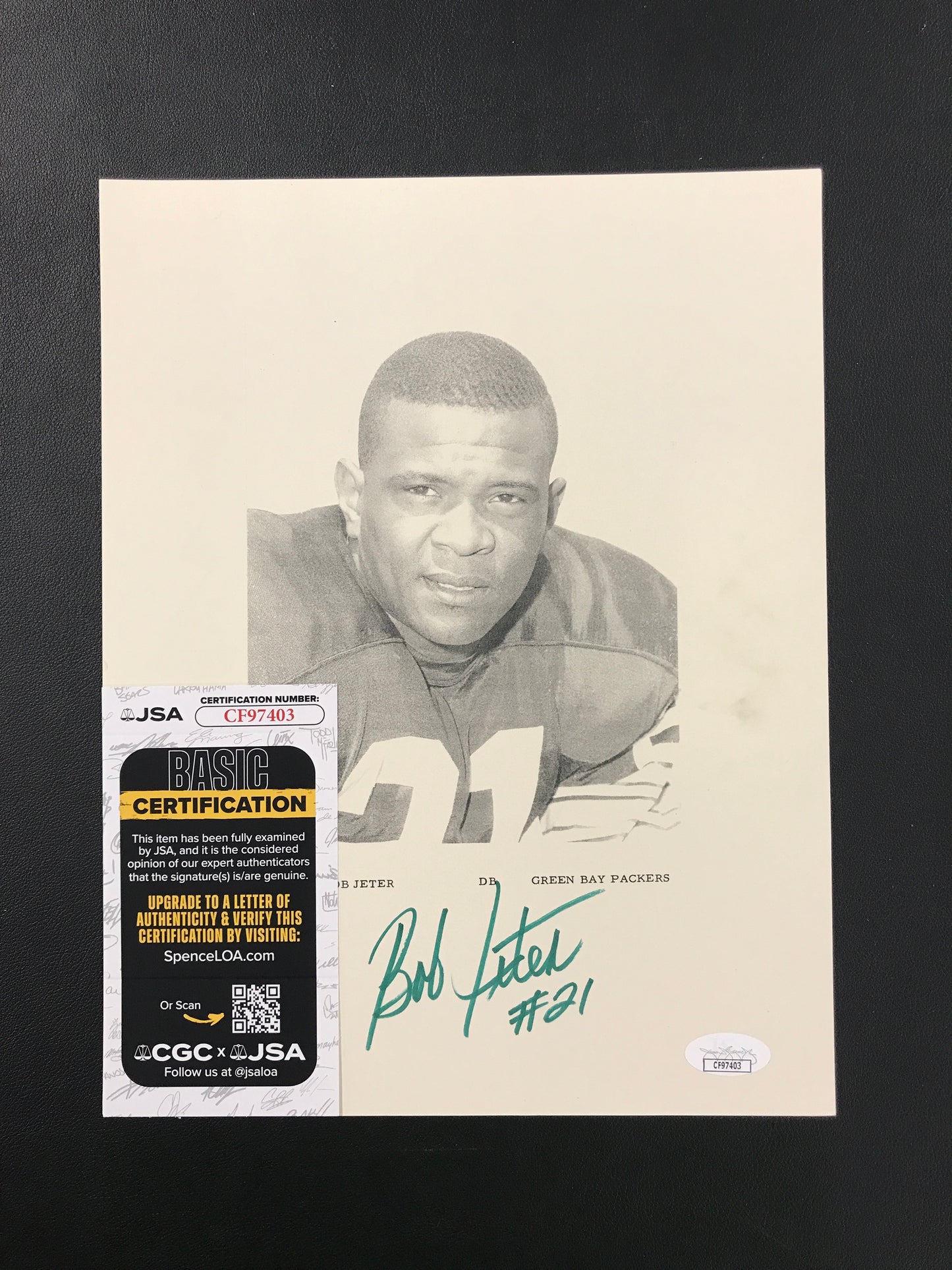 Bob Jeter Signed 8x10 Team Issued Photo Green Bay Packers HOF, JSA Cert