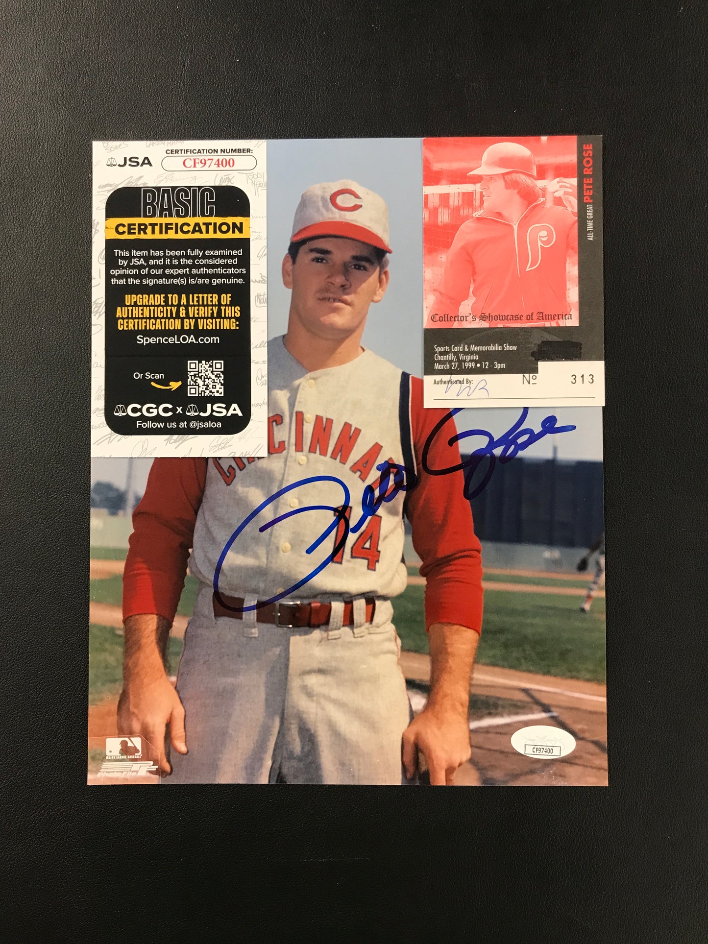 Pete Rose Signed 8x10 Photo Cincinnati Reds JSA Certified