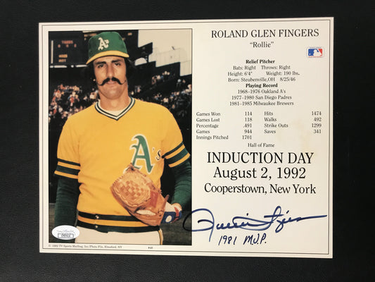 Rollie Fingers Signed 8x10 Stat Photo Oakland A's "1981 M.V.P" JSA Certified