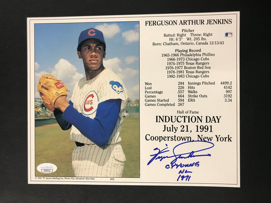 Fergie Jenkins Signed 8x10 Stat Photo Chicago Cubs "CY Young 1971" JSA Certified