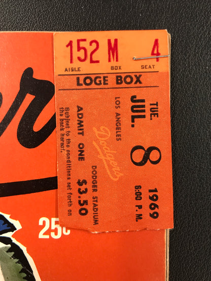 Dodgers vs. Braves 1969 Program with 7-8-69 Game Ticket Hank Aaron