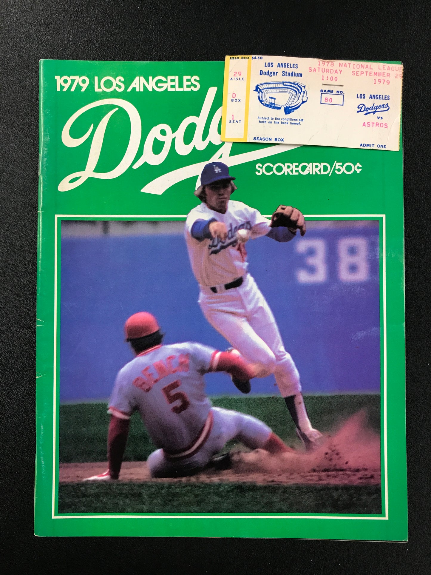 Dodgers vs. Astros 1979 Program with 9-29-79 Game Ticket Manny Mota Record