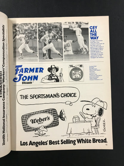 Dodgers vs. Astros 1979 Program with 9-29-79 Game Ticket Manny Mota Record