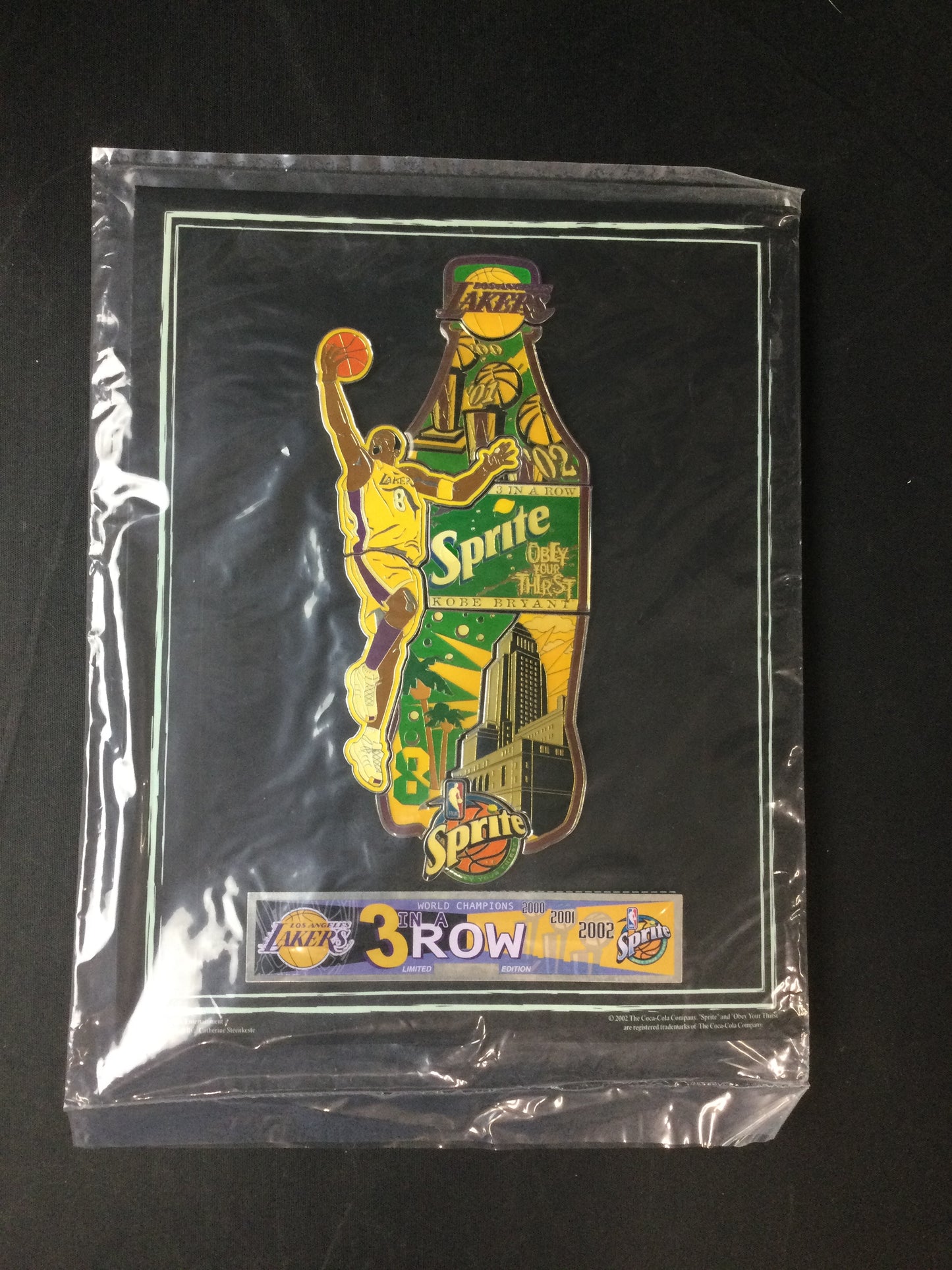 Kobe Bryant Sprite Promo large "3 Row" Pin Los Angeles Lakers Championships 2000-2002