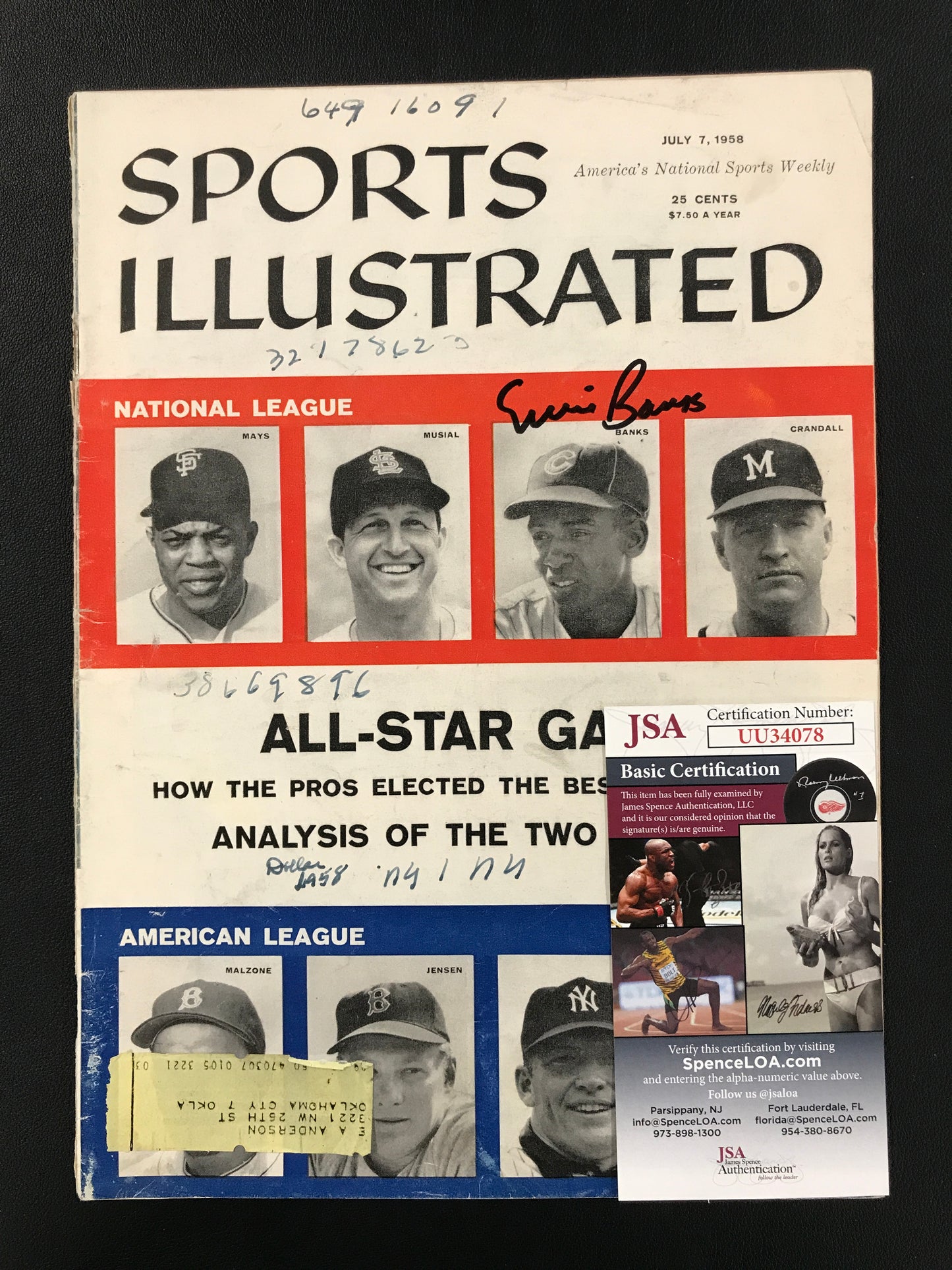 Ernie Banks Signed Sports Illustrated MLB JSA Certified Auto Chicago Cubs 1958