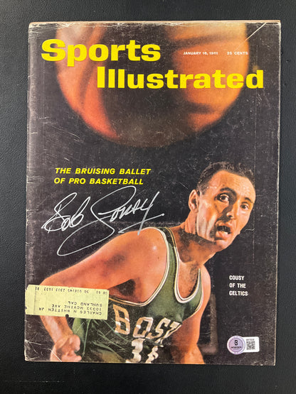 Bob Cousy Signed Sports Illustrated NBA Beckett Certified Auto Boston Celtics 1961