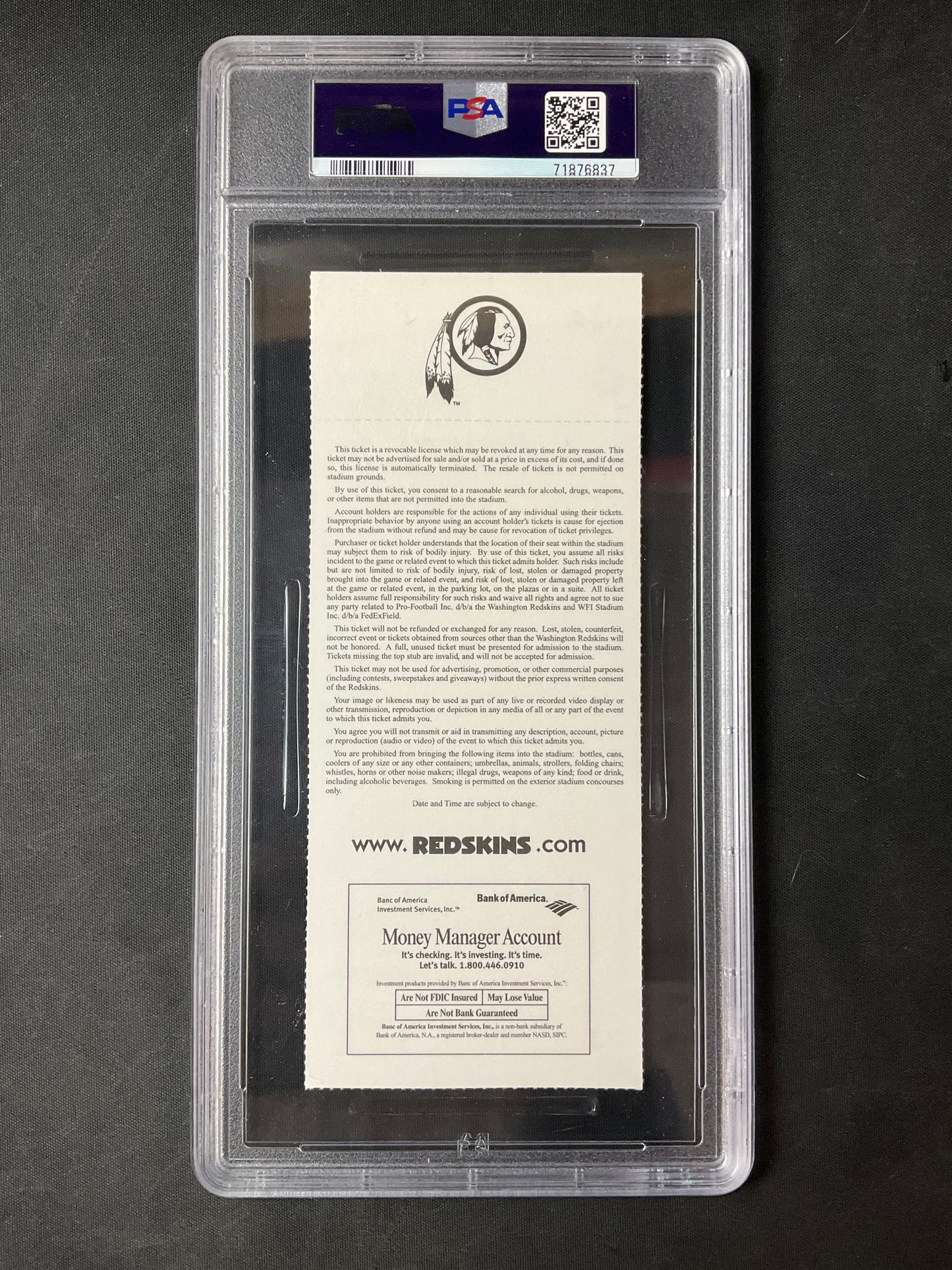 Pat Tillman PSA 7 Last Game Played Full Ticket Jan 6  Redskins vs. Cardinals