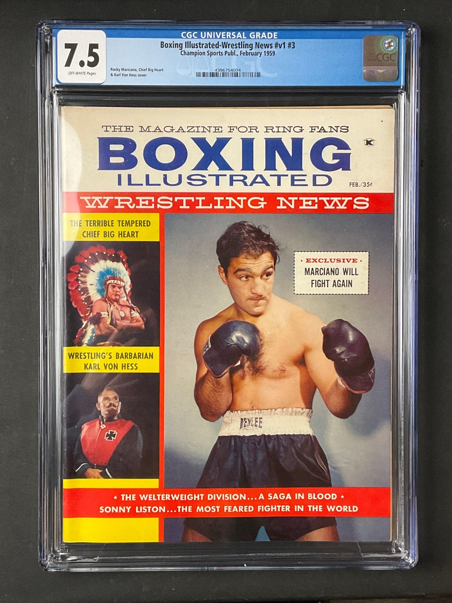 Rocky Marciano 1958 Boxing Illustrated CGC 7.5 Graded Magazine, Highest in Census