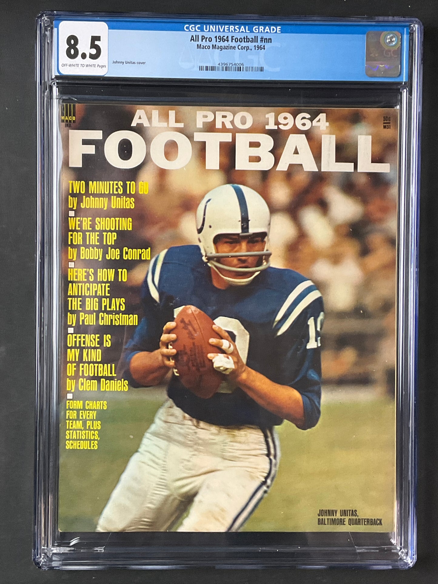 Johnny Unitas All Pro Football Magazine 1964 CGC 8.5 Highest Graded in Census Baltimore Colts