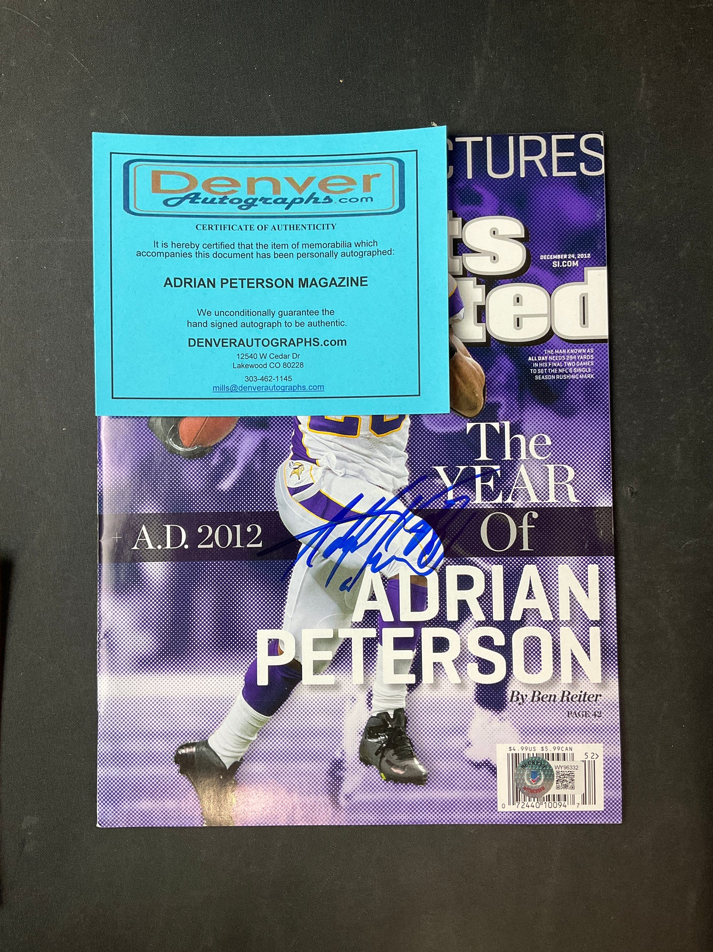 Adrian Peterson Signed Sports Illustrated NFL Beckett Certified Auto Minnesota Vikings