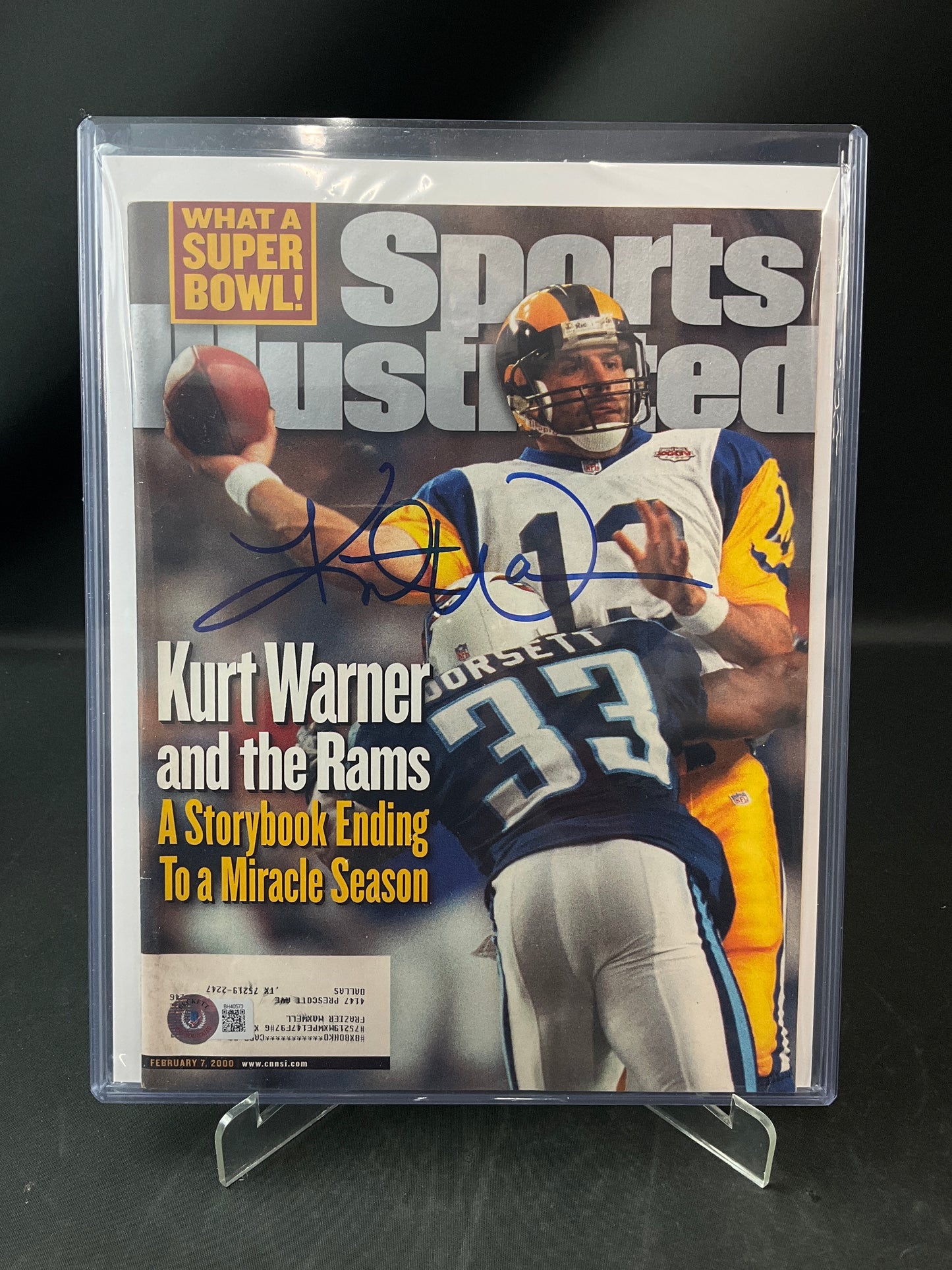Kurt Warner Signed Sports Illustrated NFL Beckett Certified Auto Los Angeles Rams