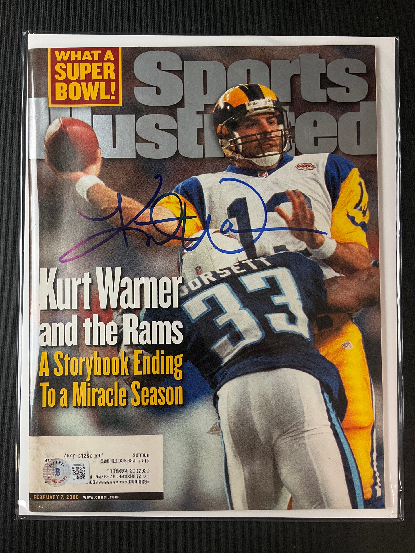Kurt Warner Signed Sports Illustrated NFL Beckett Certified Auto Los Angeles Rams