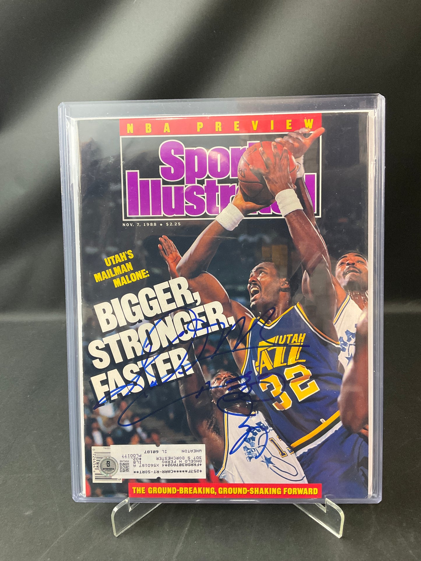 Karl Malone Sports Illustrated NBA Beckett Certified Auto Utah Jazz 1988
