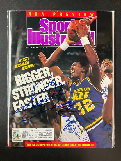 Karl Malone Sports Illustrated NBA Beckett Certified Auto Utah Jazz 1988