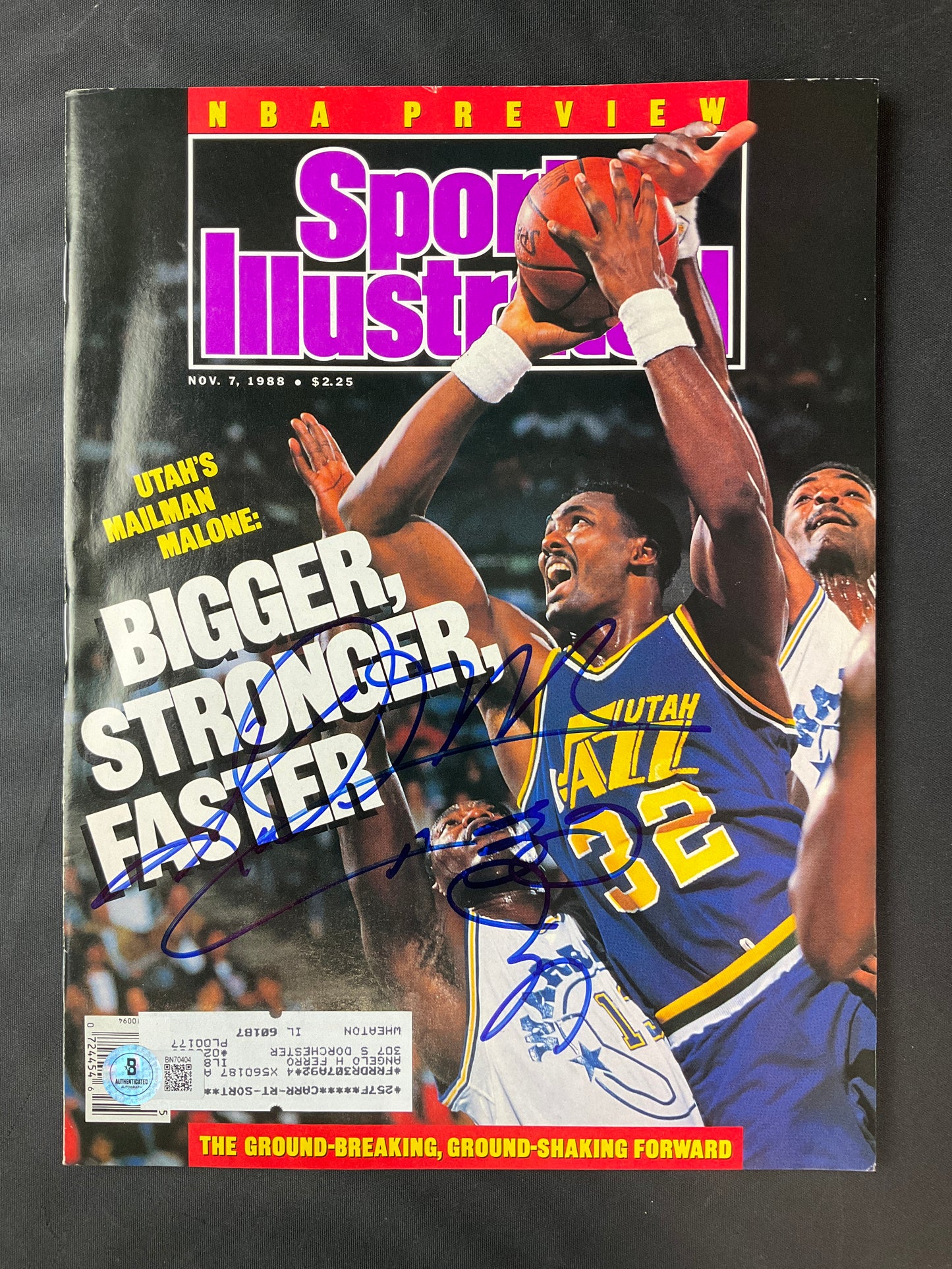 Karl Malone Sports Illustrated NBA Beckett Certified Auto Utah Jazz 1988