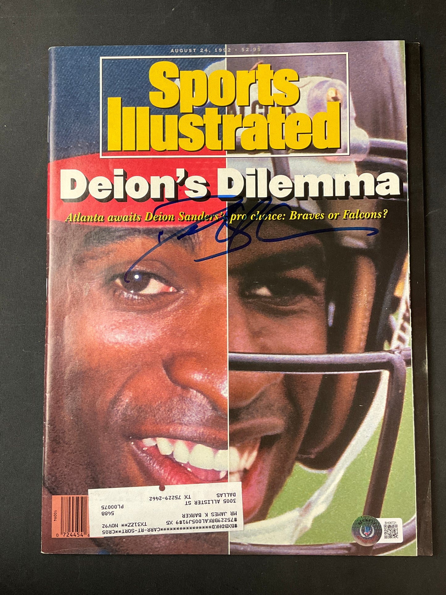 Deion Sanders Signed Sports Illustrated NFL MLB Beckett Certified Auto Atlanta Falcons Braves