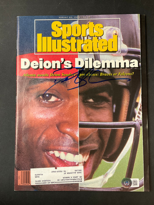 Deion Sanders Signed Sports Illustrated NFL MLB Beckett Certified Auto Atlanta Falcons Braves