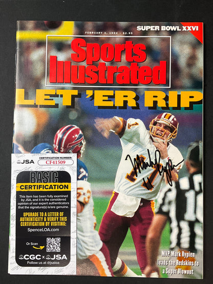 Mark Rypien Signed Sports Illustrated NFL JSA Certified Auto Washington Redskins Super Bowl 1992