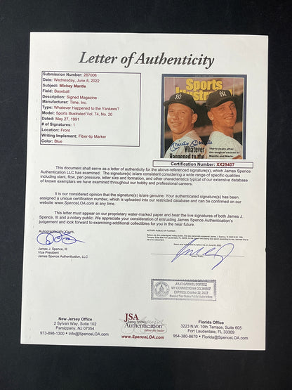Mickey Mantle Sports Illustrated MLB JSA Certified Auto New York Yankees