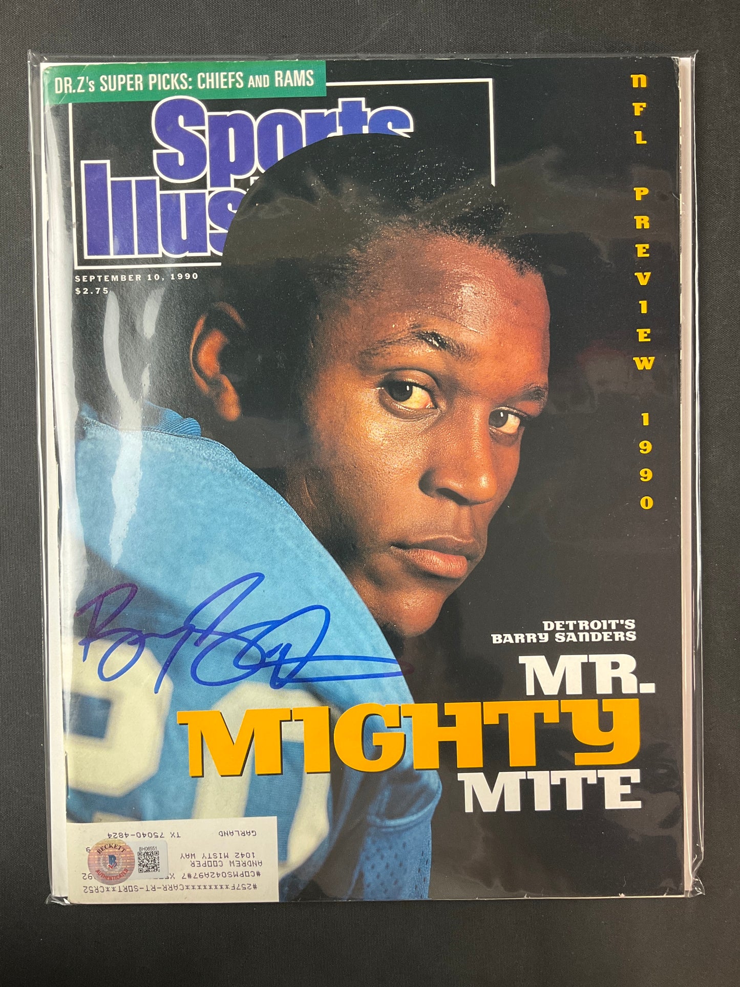 Barry Sanders Sports Illustrated NFL Beckett Certified Auto Detroit Lions