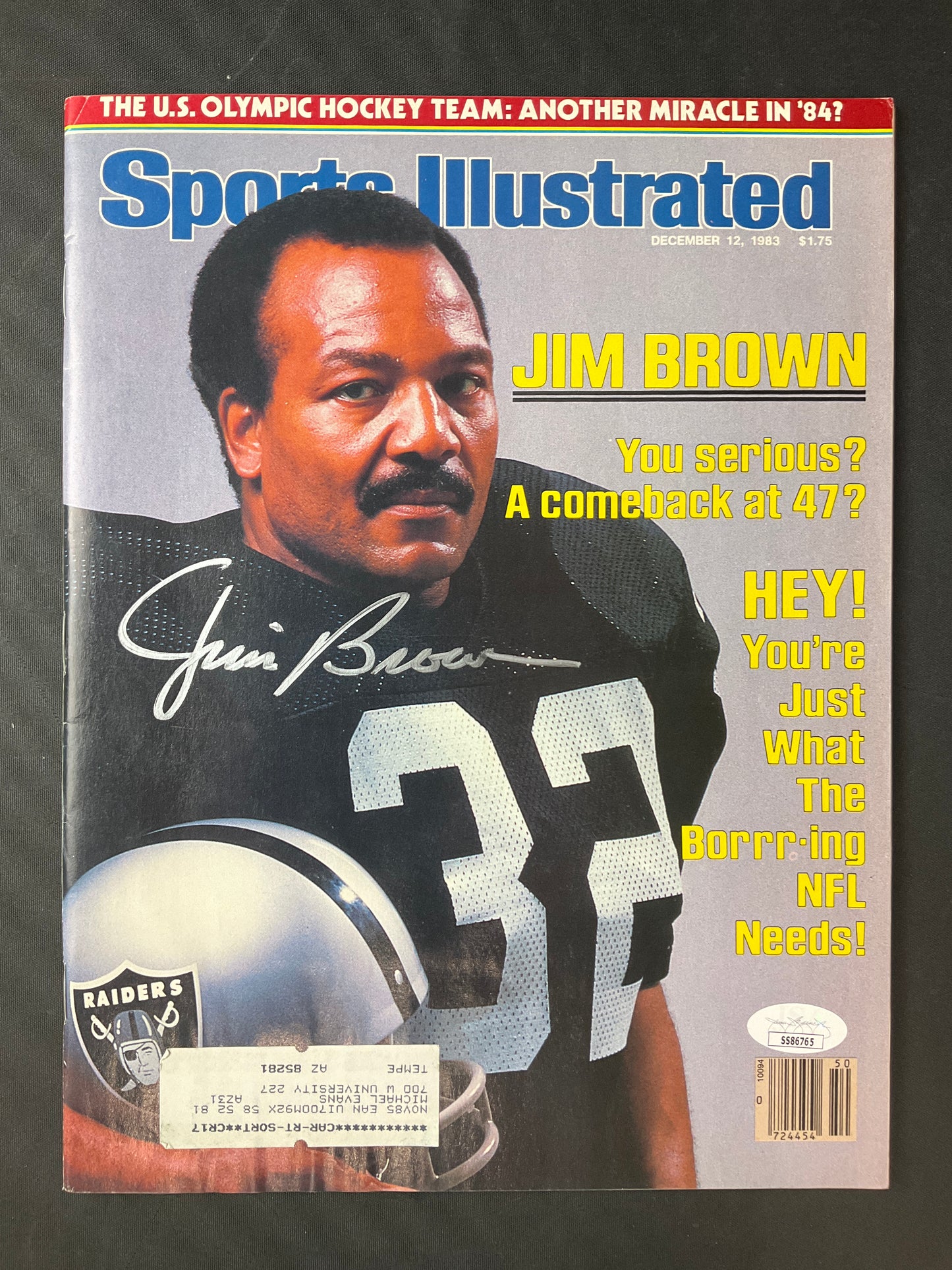 Jim Brown Sports Illustrated NFL JSA Certified Auto Raiders Browns 1983